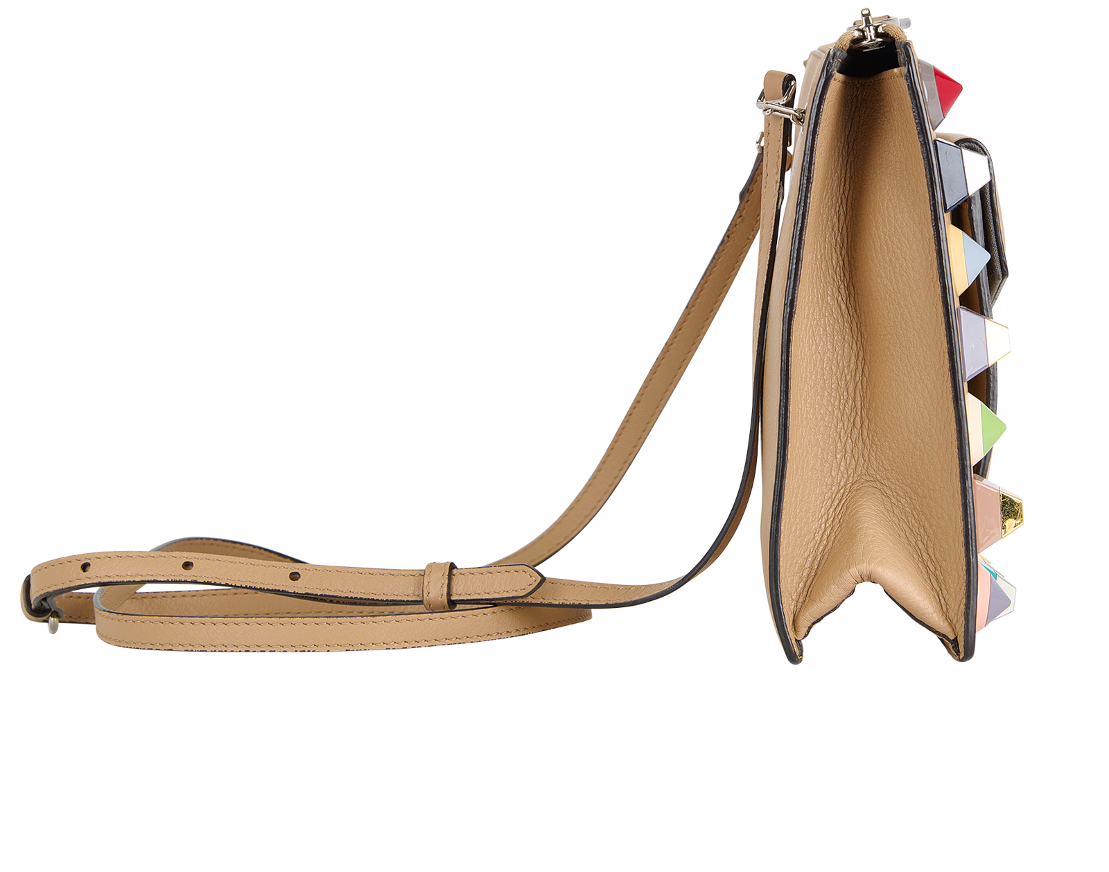 Rainbow Studded Crossbosy, &pound;350, Handbags, Beige, Leather, Side view